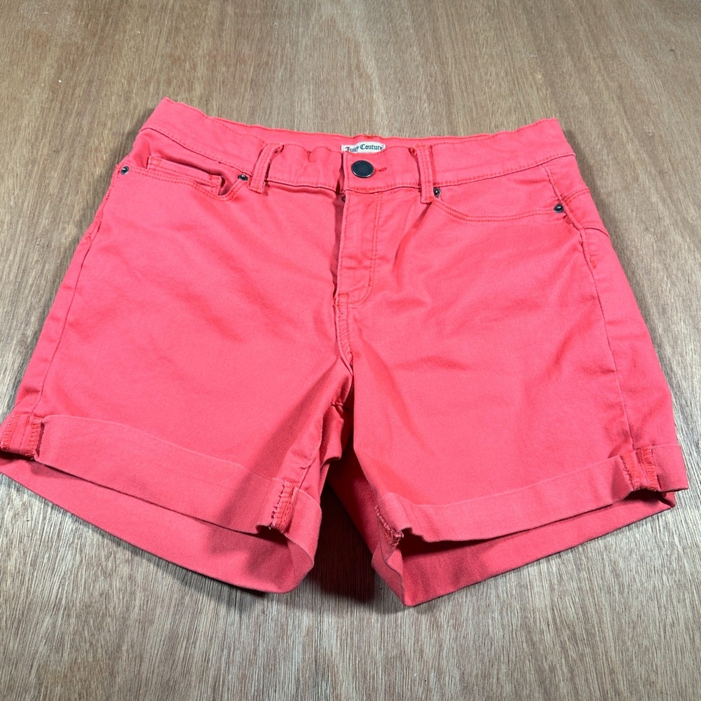 Juicy Couture Women's Coral Rolled Cuff Stretch Shorts Size 10 Y2K Casual